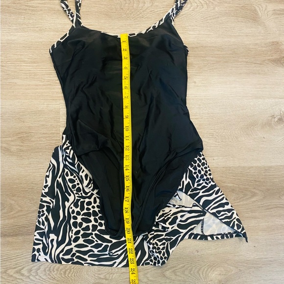 Christina One Piece Wrap Skirt Swimsuit Black & White Safari Animal Print 10 - Picture 6 of 12